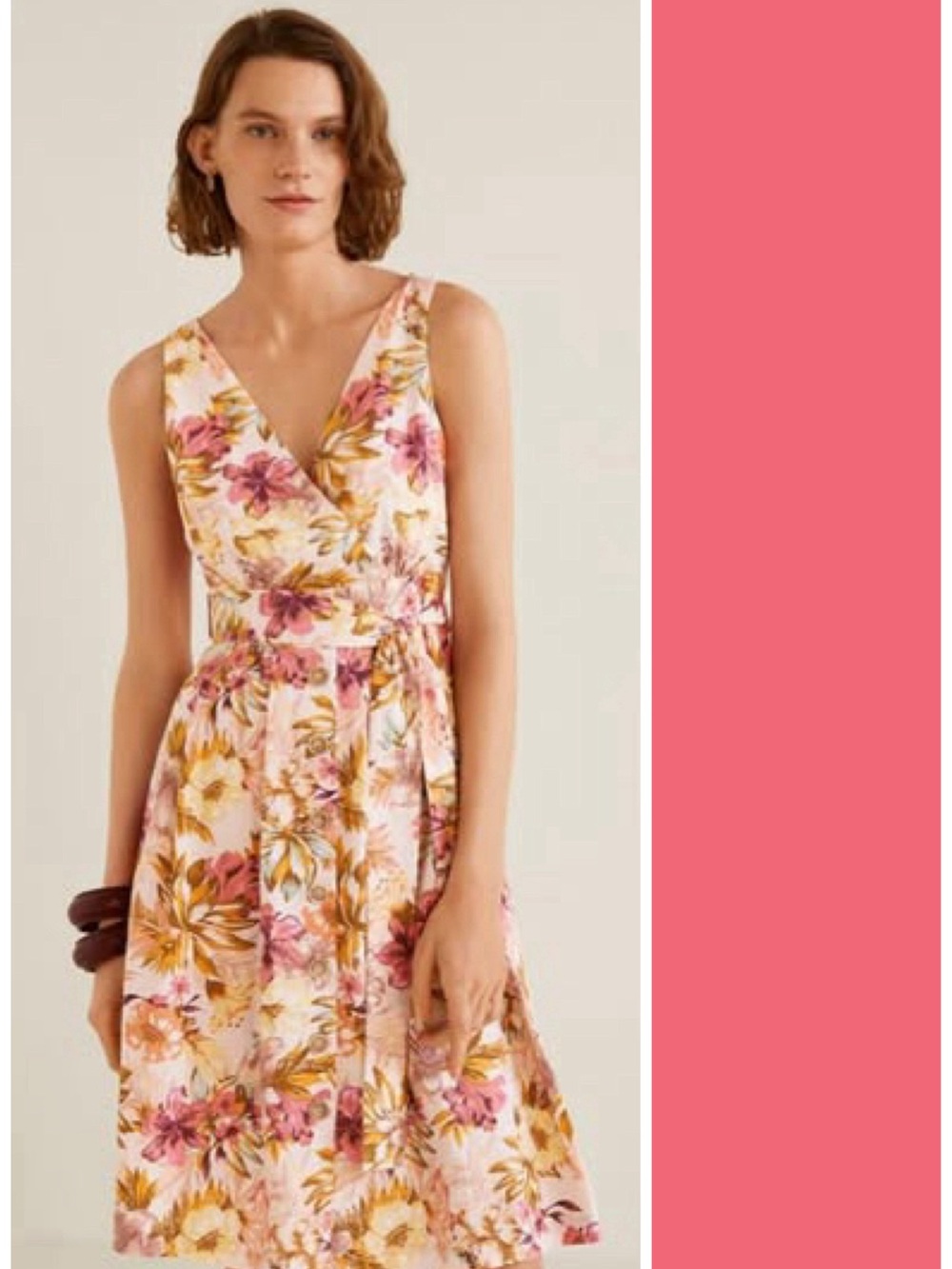 Mango MNG Linen Blend Floral Button Up Belted Day Dress Size 2 EUC Polished Chic